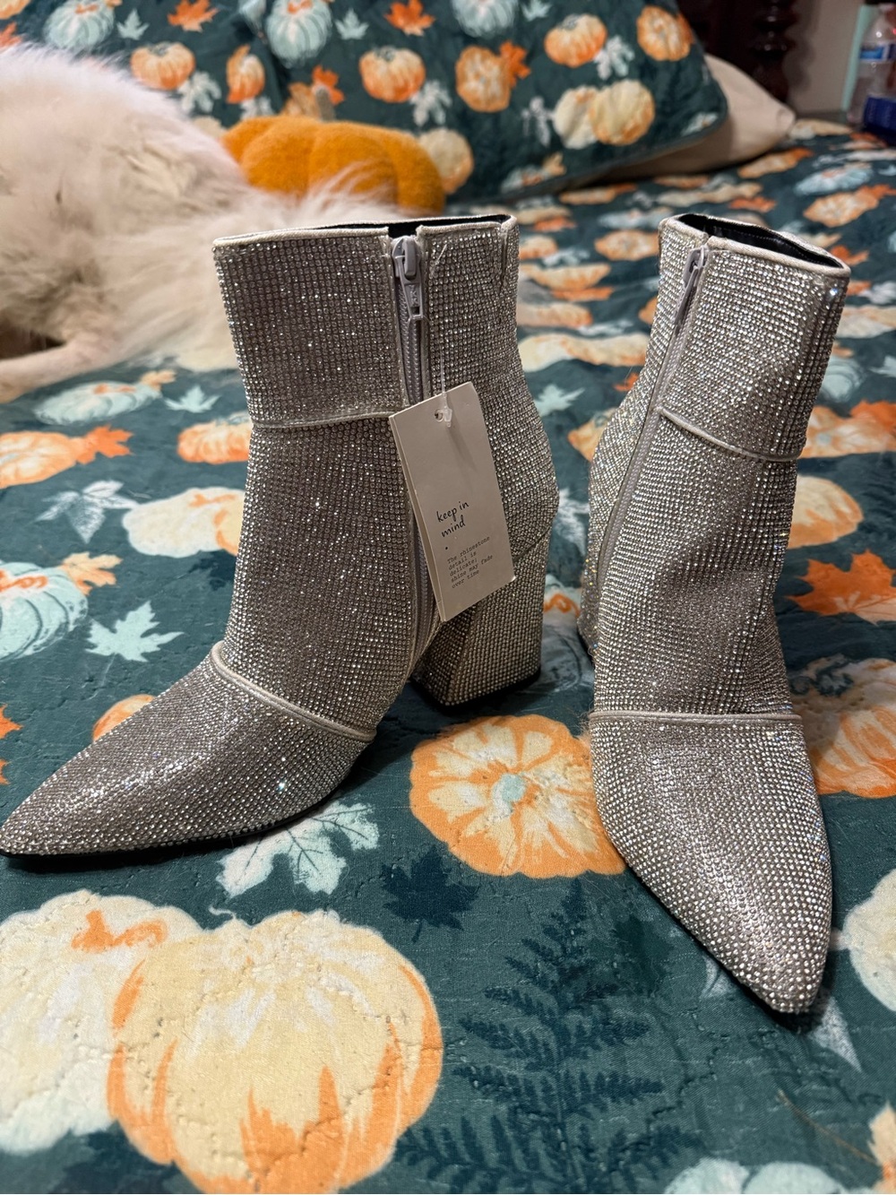 a new day Silver Crystal Embellished Pointed Ankle Boots